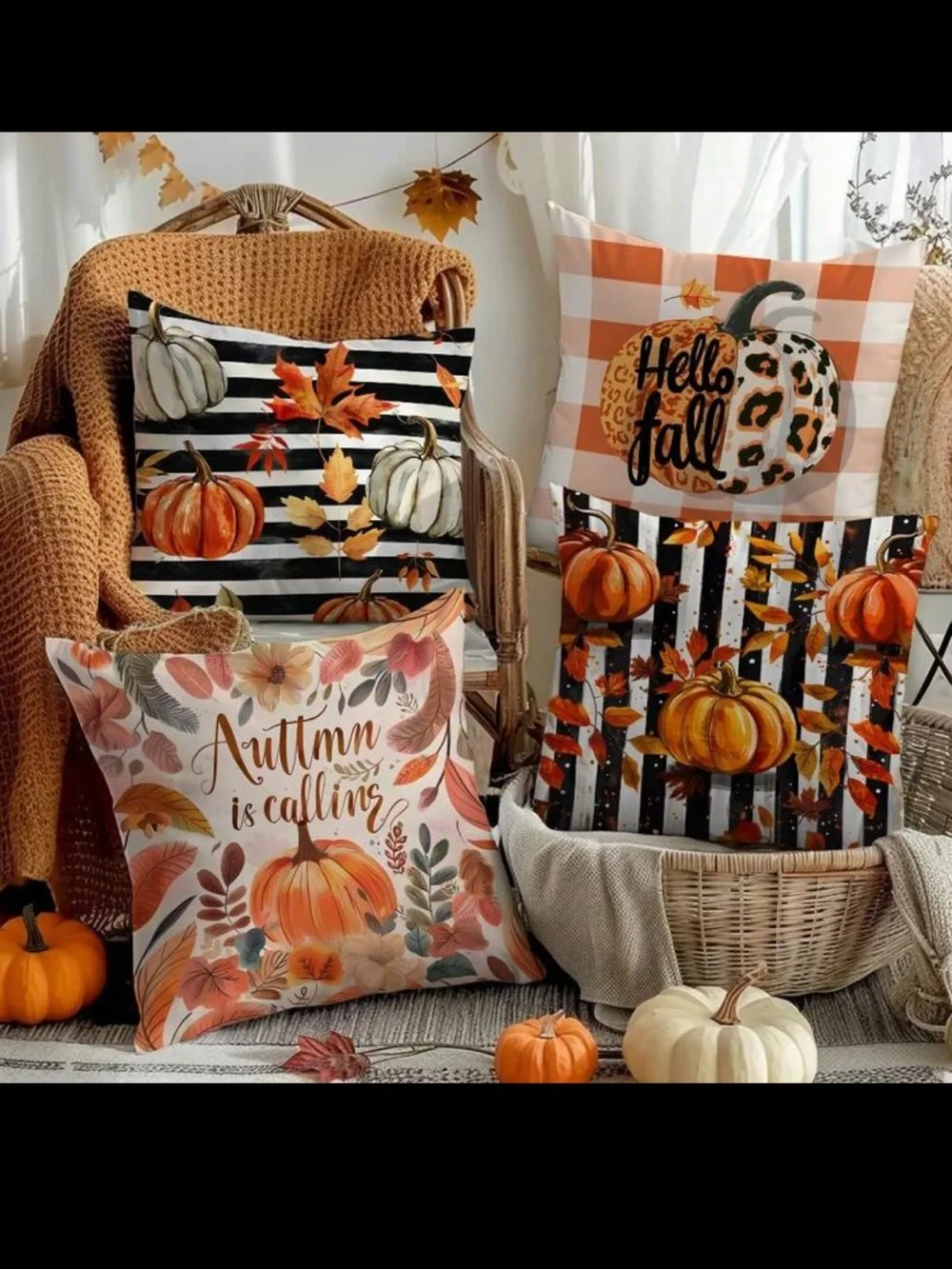 NWT- Autumn Pumpkin Decorative Throw Pillow Covers Set of 4- 18x18